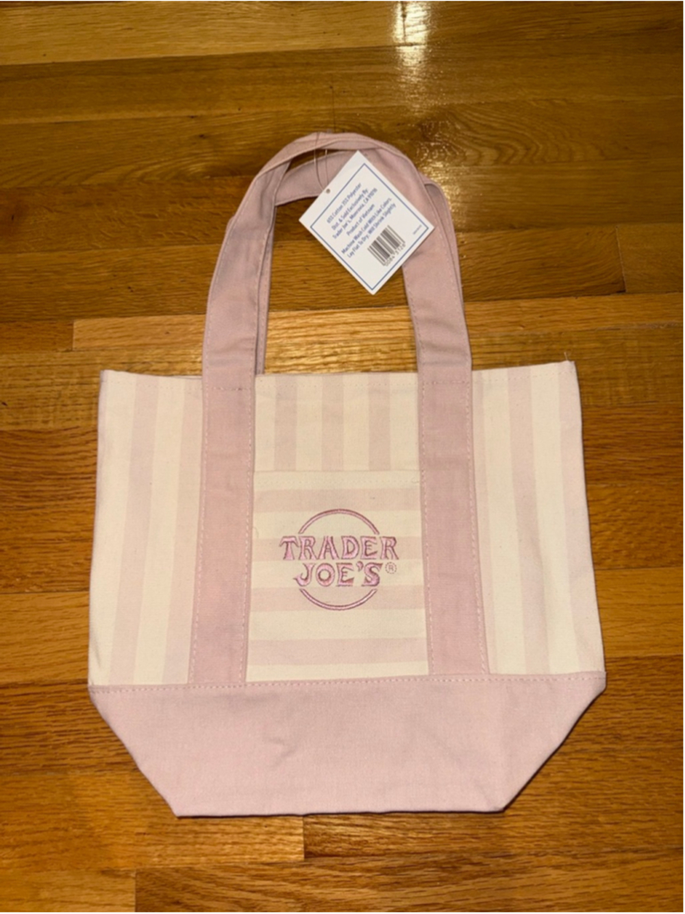 NWT Trader Joe's Striped Mini Canvas Tote Bag Reusable Pink 13x6x10